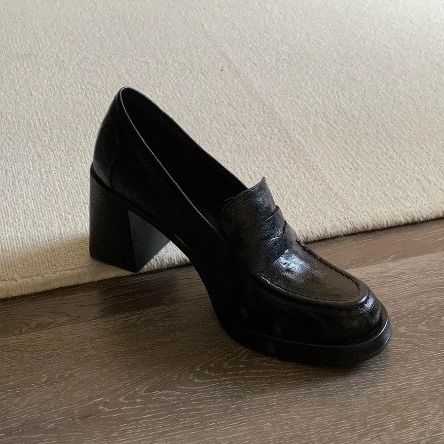Damen Modische Blockabsatz-Slipper mit edlem Leder EB