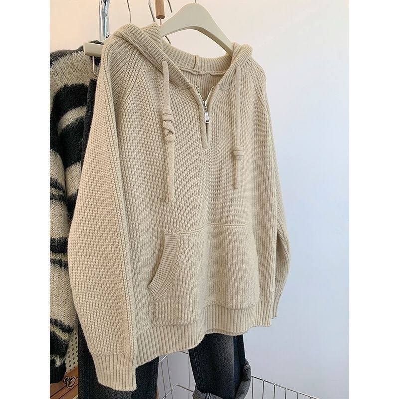 Damen lässiger Kapuzenpullover mit strukturiertem Rippdesign und sinnlichem Reißverschluss EB