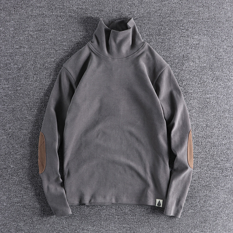 Herren Stehkragenpullover aus hochwertigem Fleece mit kontrastierenden Ellbogenpatches EB