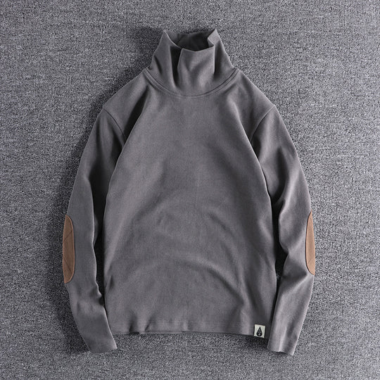 Herren Stehkragenpullover aus hochwertigem Fleece mit kontrastierenden Ellbogenpatches EB