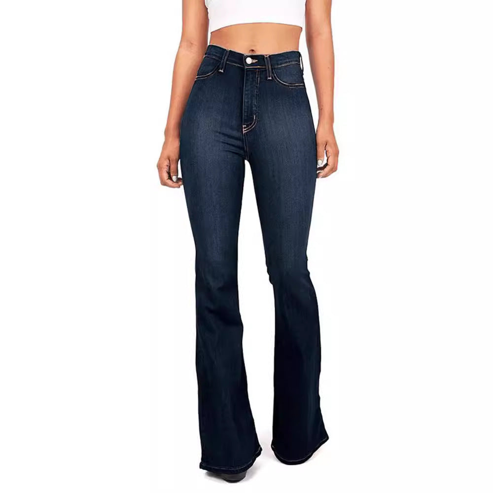 Damen Hoch taillierte Bootcut Jeans im eleganten zeitlosen Stil EB