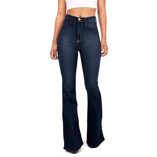 Damen Hoch taillierte Bootcut Jeans im eleganten zeitlosen Stil EB