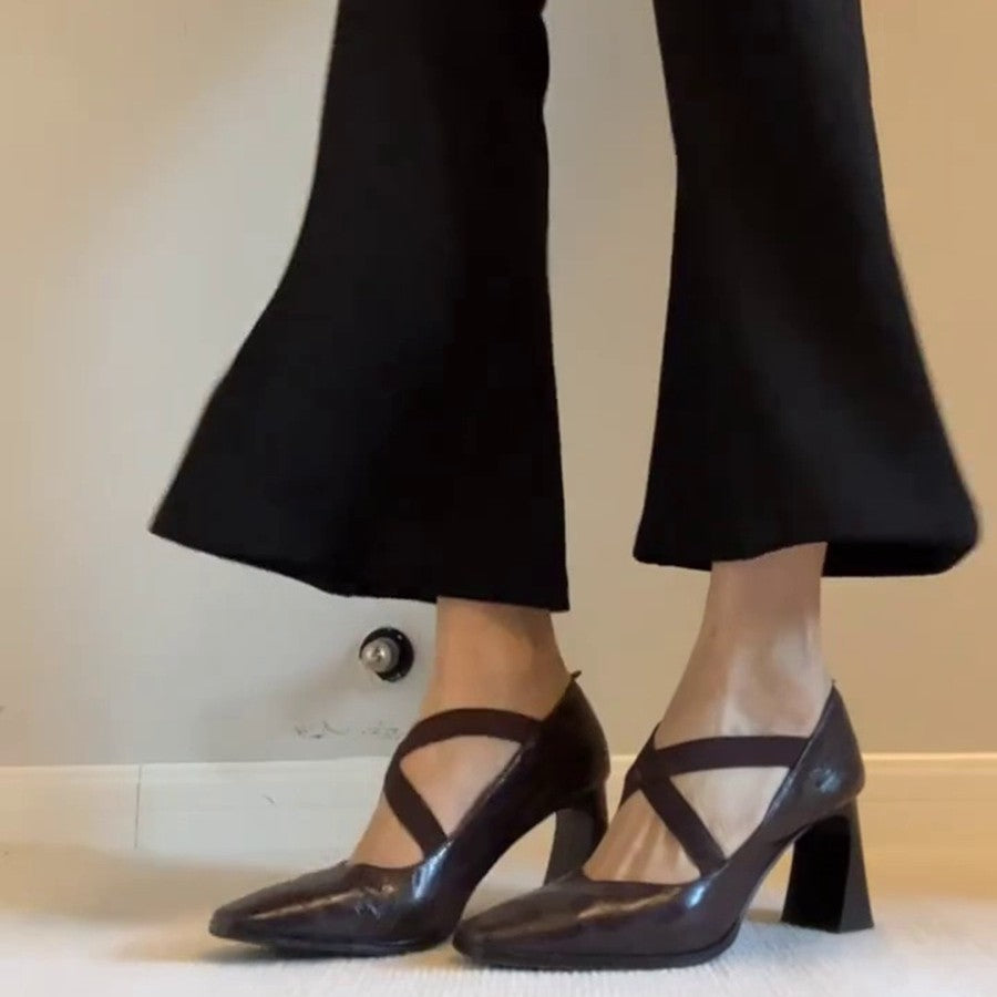 Damen elegante Pumps mit elastischen Kreuzriemen EB