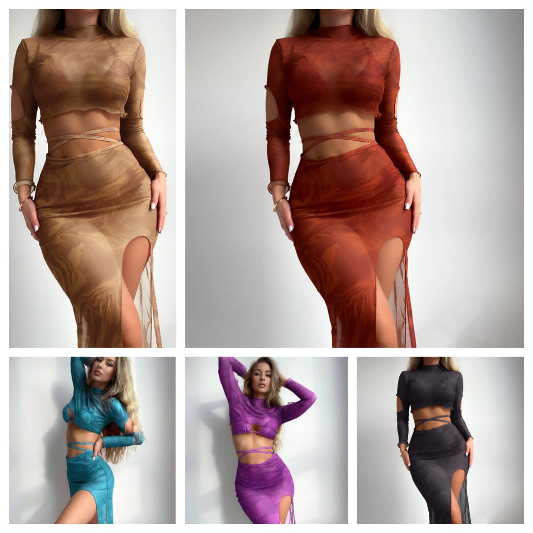 Damen Schickes Oberteil mit asymmetrischem Schnitt und maxi Rock EB