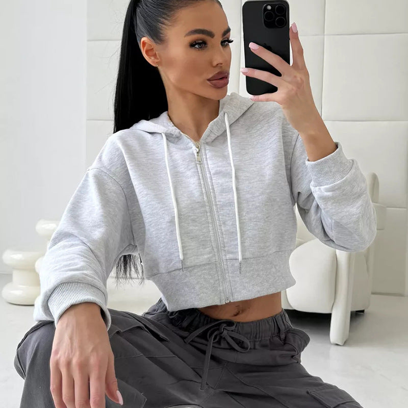Damen Cropped Hoodie mit Reißverschluss und lässigem Schnitt EB