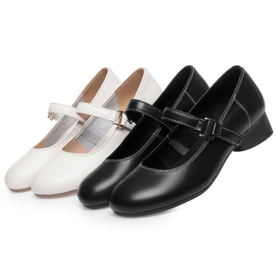 Damen Mary Jane Ballerinas mit verstellbarem Riemen und bequemem Blockabsatz EB
