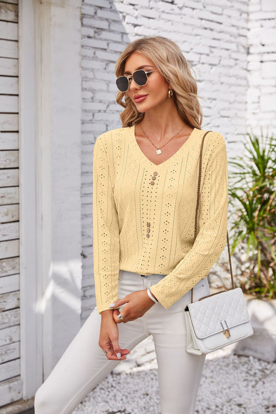 Damen luftiges Blusenshirt mit Knopfdetails EB