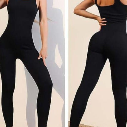 Damen Rippstrick Jumpsuit mit breiten Trägern und figurbetonter Passform EB