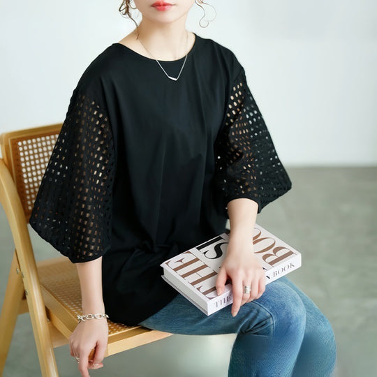 Damen stilvolles Oberteil mit strukturiertem Sleeve EB