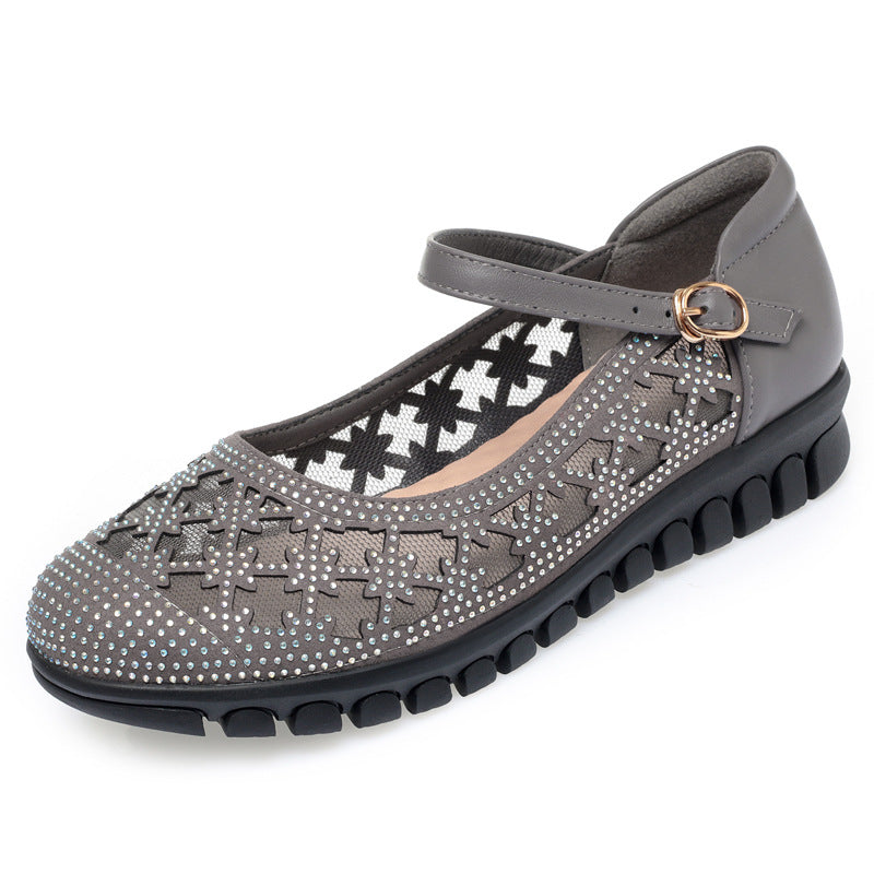 Damen Ballerinas mit verstellbarem Riemen und funkelnden Strassdetails EB