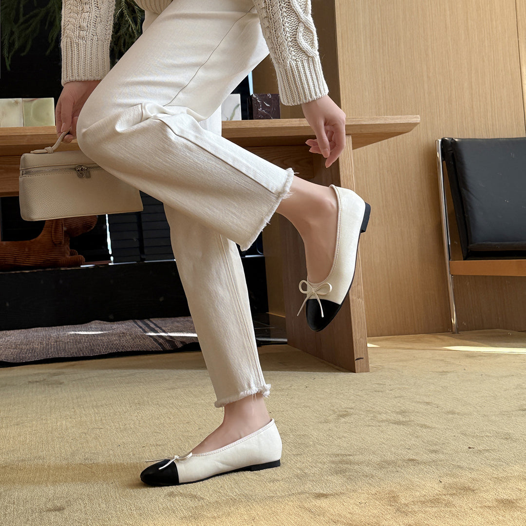 Damen Ballerinas mit modischem Schleifen-Detail und eleganter Farbkontrast EB