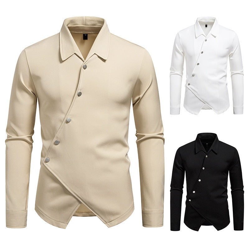 Herren modisches Langarmhemd mit asymmetrischem Knopfdesign EB