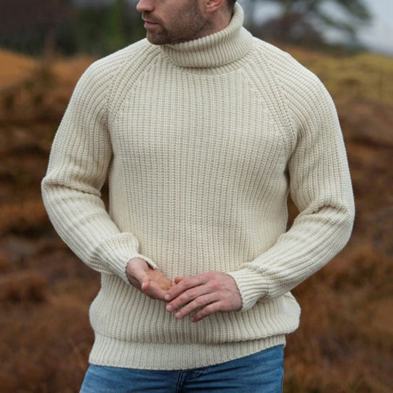Herren Grobstrick-Pullover mit hochklappbarem Rollkragen EB