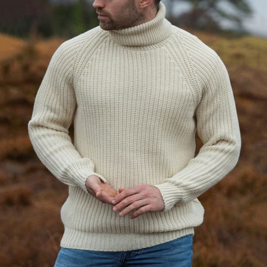 Herren Grobstrick-Pullover mit hochklappbarem Rollkragen EB