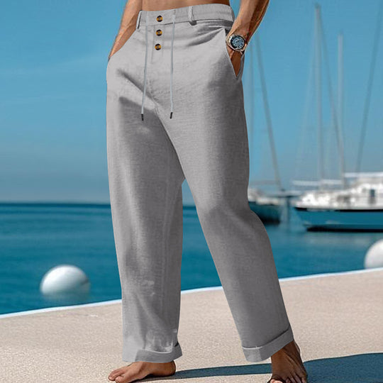 Herren lässige Leinenhose mit verstellbarem Kordelzug und praktischen Seitentaschen EB