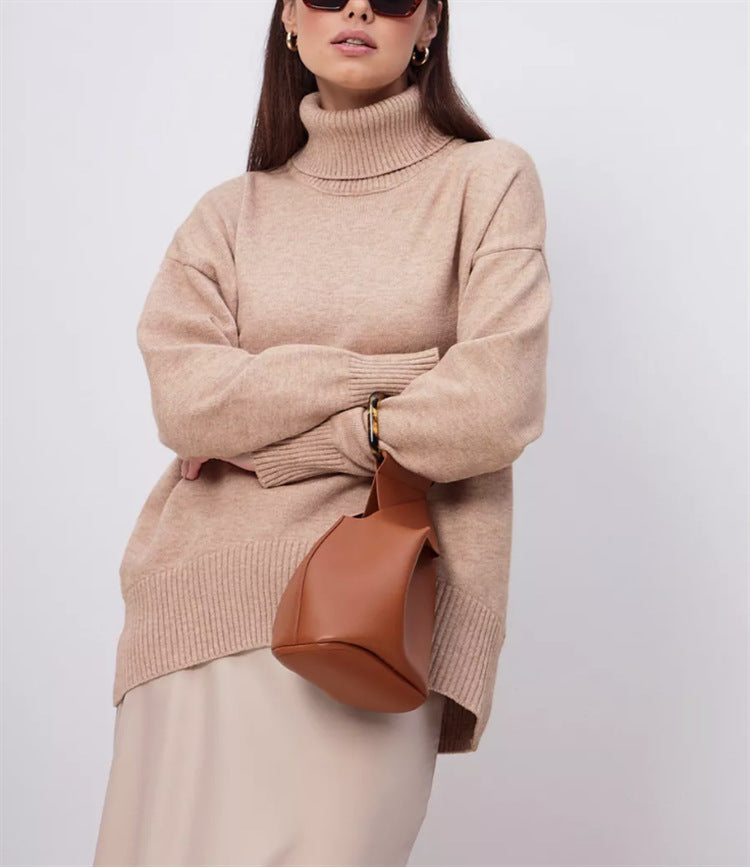Damen Boxy-Rollkragenpullover aus feinem Feinstrick mit überschnittener Schulter EB