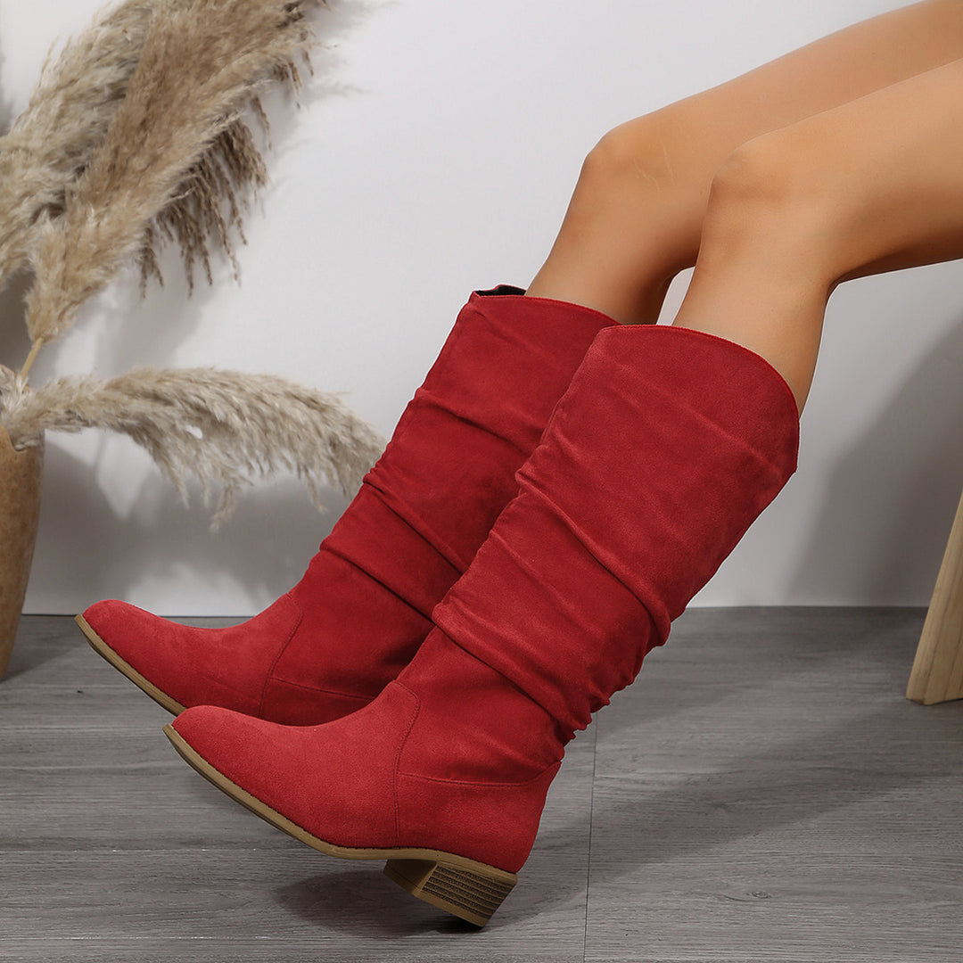 Damen Überknee-Stiefel mit modischem Design und komfortablem Blockabsatz EB
