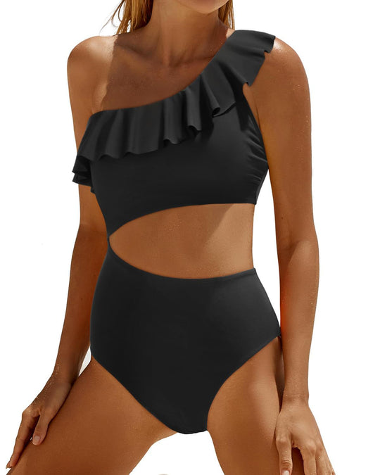 Damen Eleganter Einseitiger Badeanzug mit Volant EB