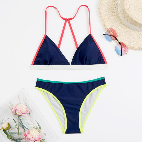 Damen Triangelbikini mit sportlichem Design und modischen Kontrasten EB