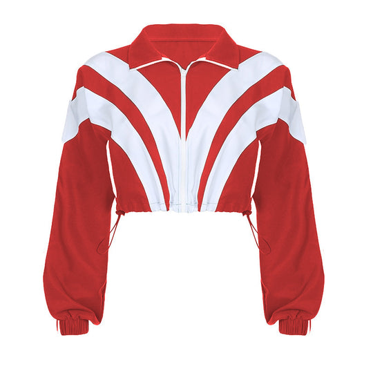 Damen nan kurz geschnittene sportliche Cropped-Bomberjacke mit durchgehendem Reißverschluss und tailliertem Kordelzug EB