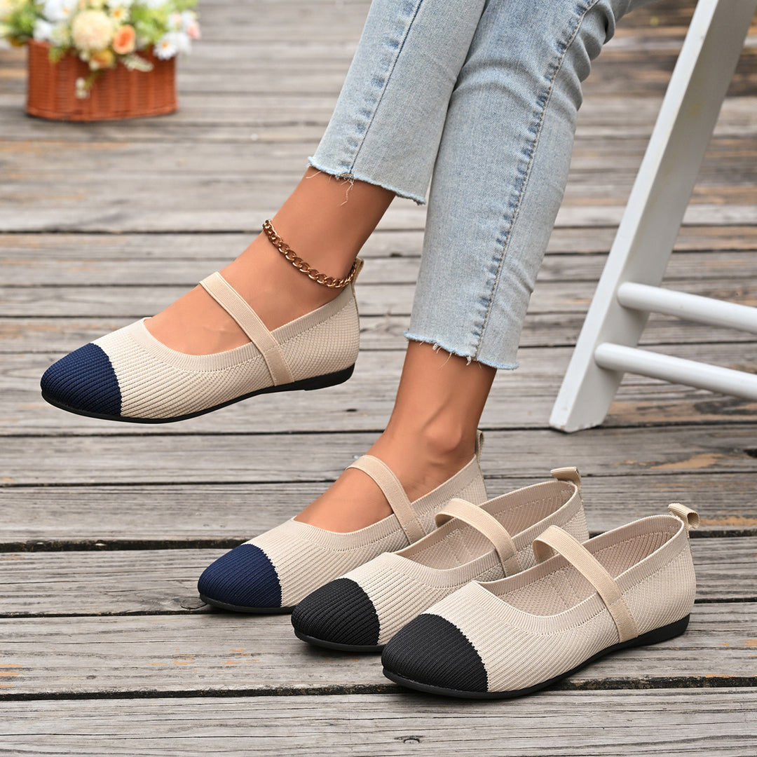 Damen Ballerinas mit elastischem Riemendesign und atmungsaktiver Textiloberfläche EB