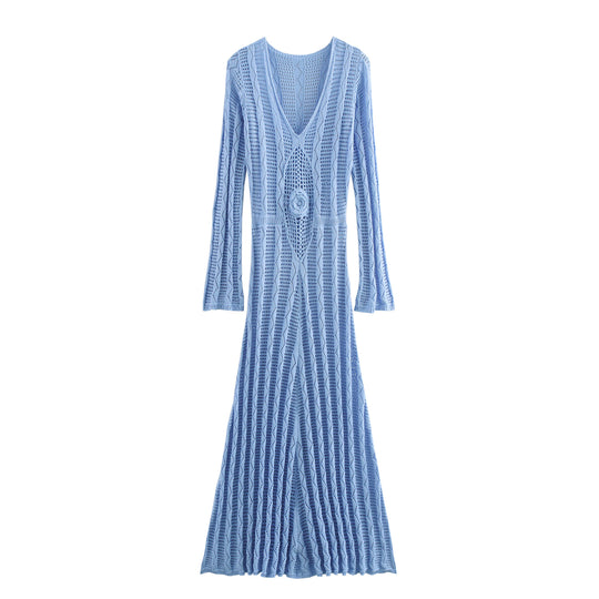 Damen Maxikleid mit raffiniertem Häkelmuster und eleganten Ärmeln EB