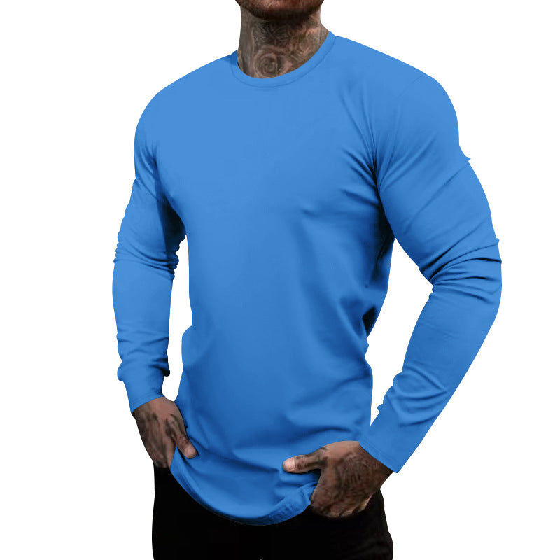 Herren nan figurbetontes Langarmshirt mit Rundhalsausschnitt, elastischem Baumwollstretch und verlängertem Saum EB