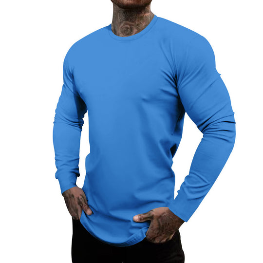 Herren nan figurbetontes Langarmshirt mit Rundhalsausschnitt, elastischem Baumwollstretch und verlängertem Saum EB