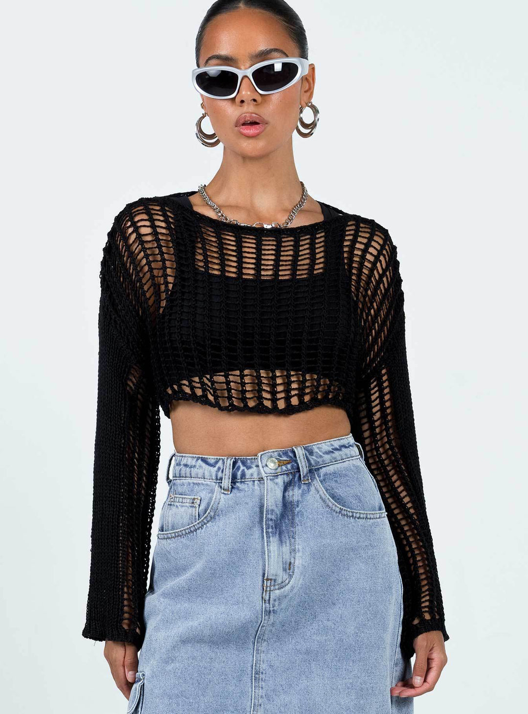 Damen luftige gehäkelte Strickjacke mit weiten Ärmeln EB
