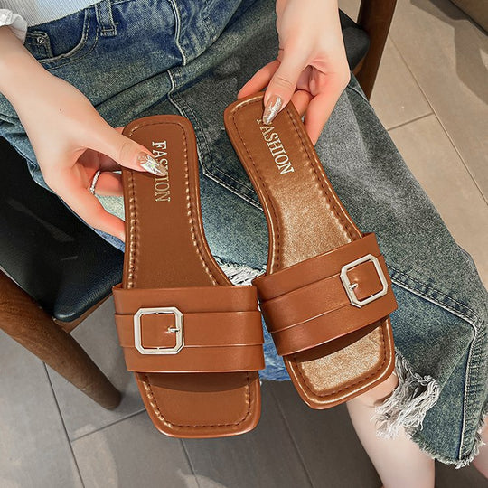 Damen modische Pantoletten mit elegantem Schnallenakzent EB