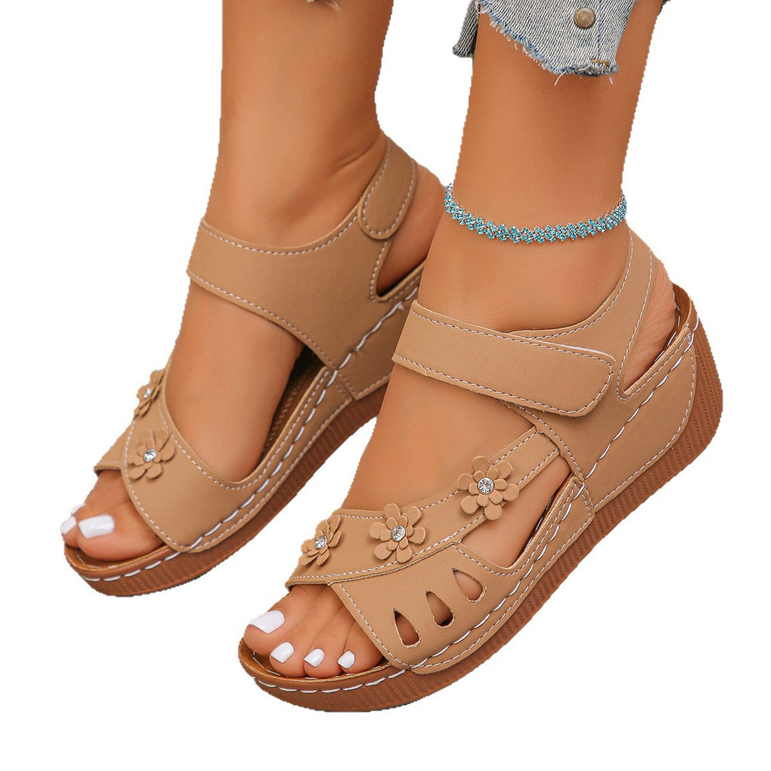 Damen Riemensandalen mit floralem Design und elastischen Riemen EB