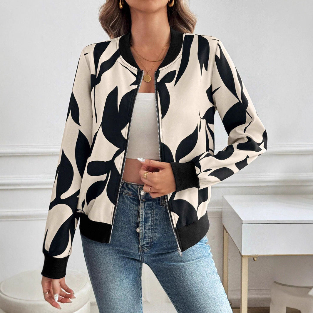 Damen Stylische Bomberjacke mit floralem Muster EB
