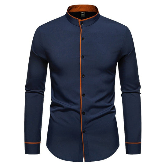 Herren Langarmhemd mit modernem Stehkragen und gesticktem Detail EB