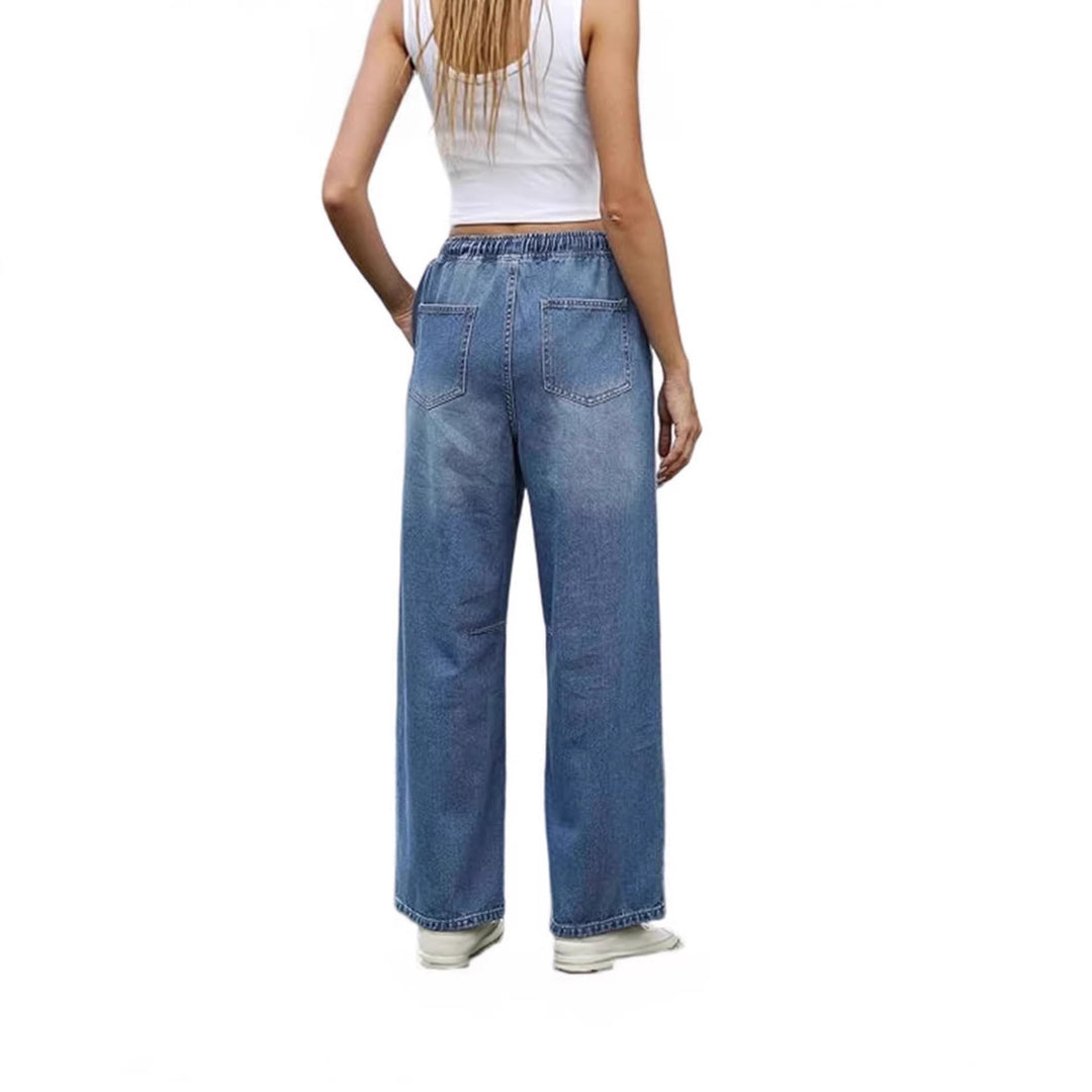 Damen weite Denim-Hose mit elastischem Bund und praktischem Schnitt EB