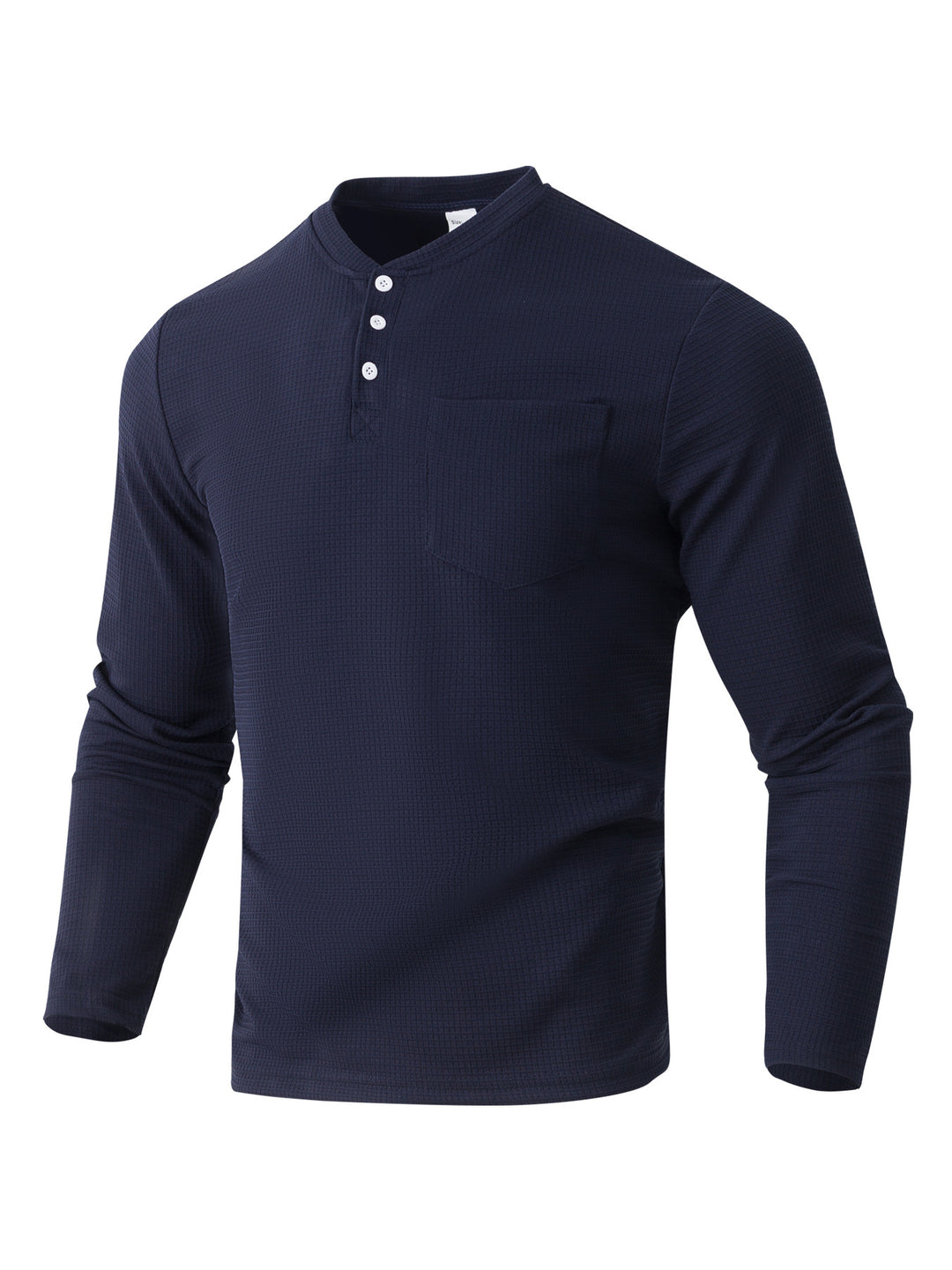 Herren nan Langarm Henley mit Waffelstruktur und Brusttasche thermisches Langarmshirt EB