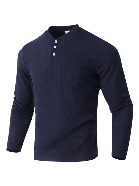 Herren nan Langarm Henley mit Waffelstruktur und Brusttasche thermisches Langarmshirt EB