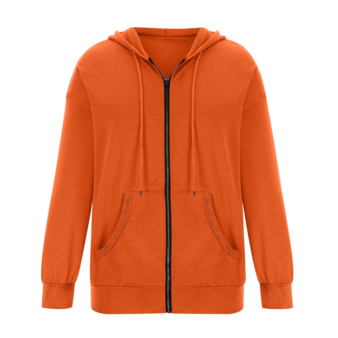 Damen nan Kapuzenjacke mit durchgehendem Reißverschluss, Kängurutaschen und elastischen Bündchen EB