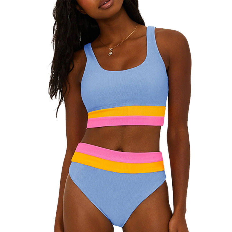 Damen Sportliches Bikini-Set mit komfortablem Crop-Top und hochgeschnittenem Höschen EB