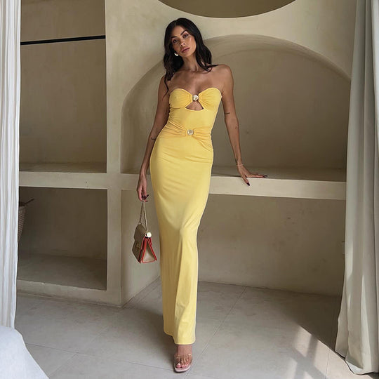 Damen Maxikleid mit verführerischem Cut-Out und dekorativem Schmuckdetail EB