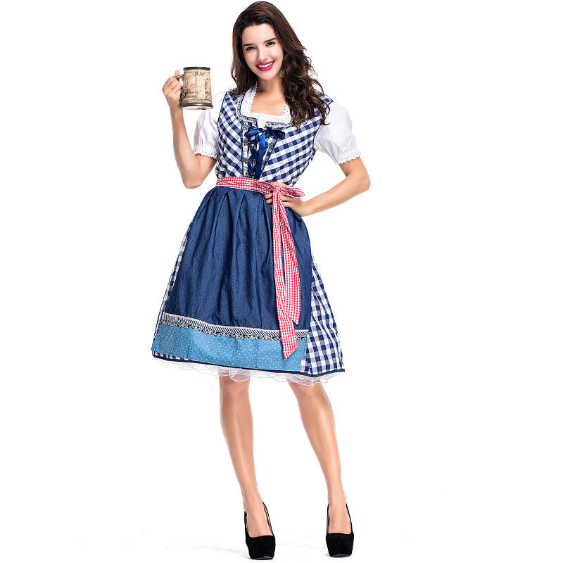 Damen nan traditionelles Trachten Dirndlkleid mit herzförmigem Ausschnitt, Schnürung und abnehmbarer Schürze EB