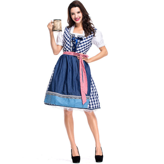 Damen nan traditionelles Trachten Dirndlkleid mit herzförmigem Ausschnitt, Schnürung und abnehmbarer Schürze EB