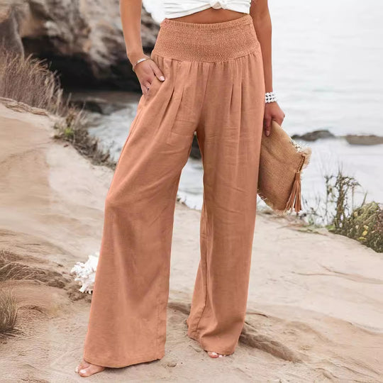 Damen weite Sommerhose mit hohem Bund und eleganten Falten EB