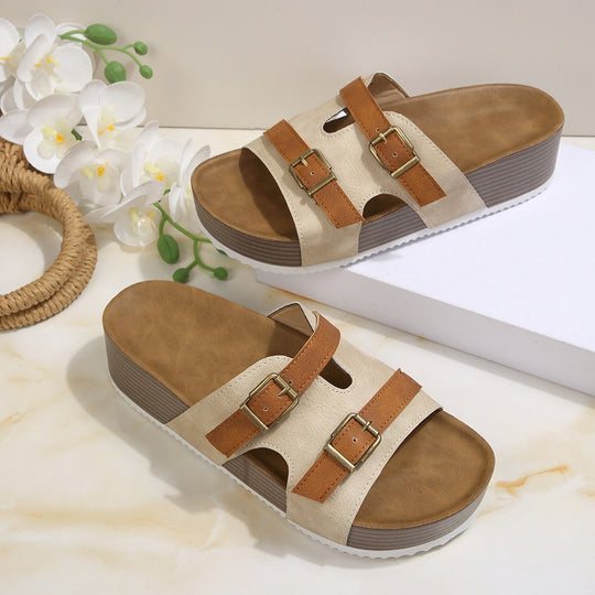 Damen Bequeme Plateau-Sandalen mit verstellbaren Riemen EB