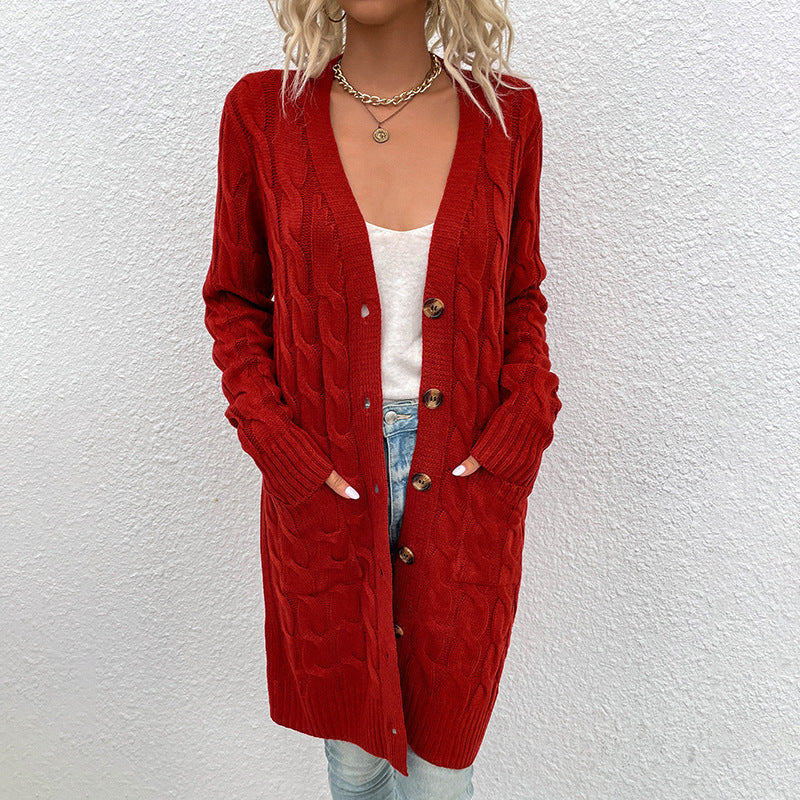 Damen Strickjacke mit tiefem V-Ausschnitt und elegantem Zopfmuster EB