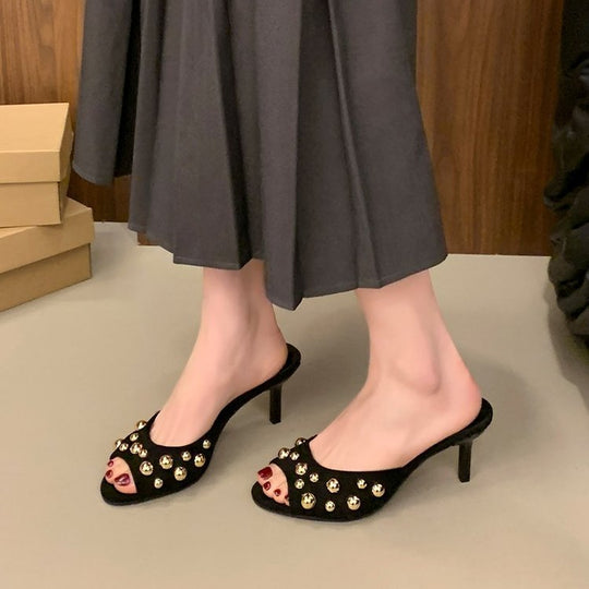 Damen Elegante Slingback Mules mit glitzernden Perlenakzenten EB