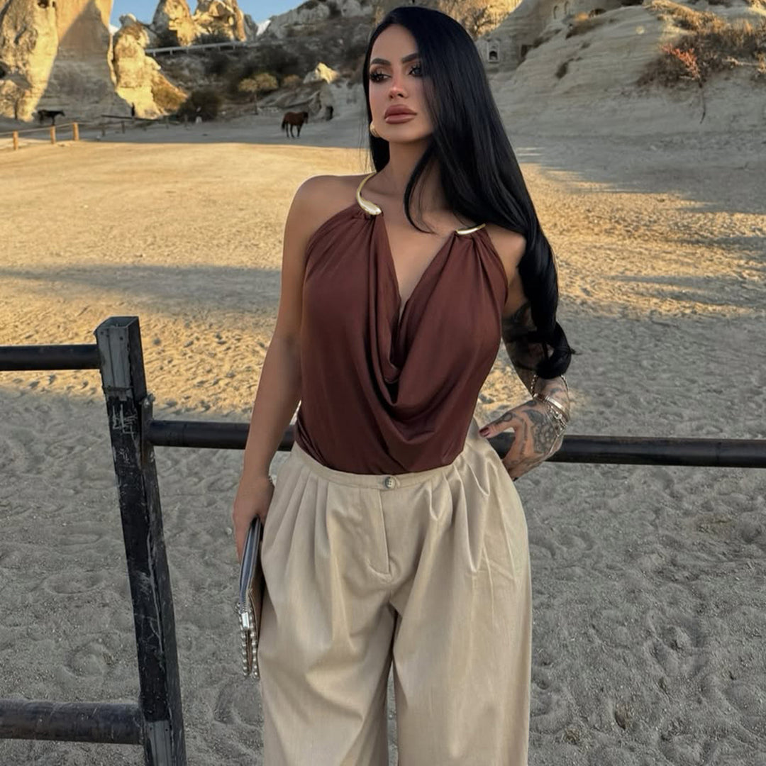 Damen Wickeltop mit raffiniertem Ausschnitt und eleganter Drapierung EB