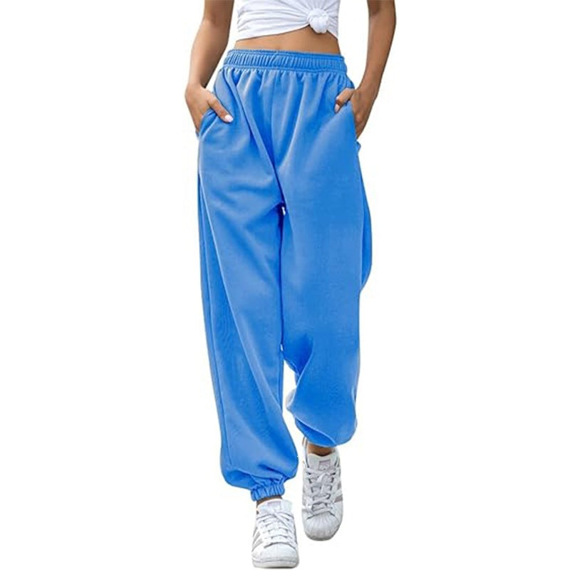 Damen nan Cozy-Sweat-Palazzohose mit hohem Komfortbund, integriertem Kordelzug und gerafften Knöchelabschlüssen EB
