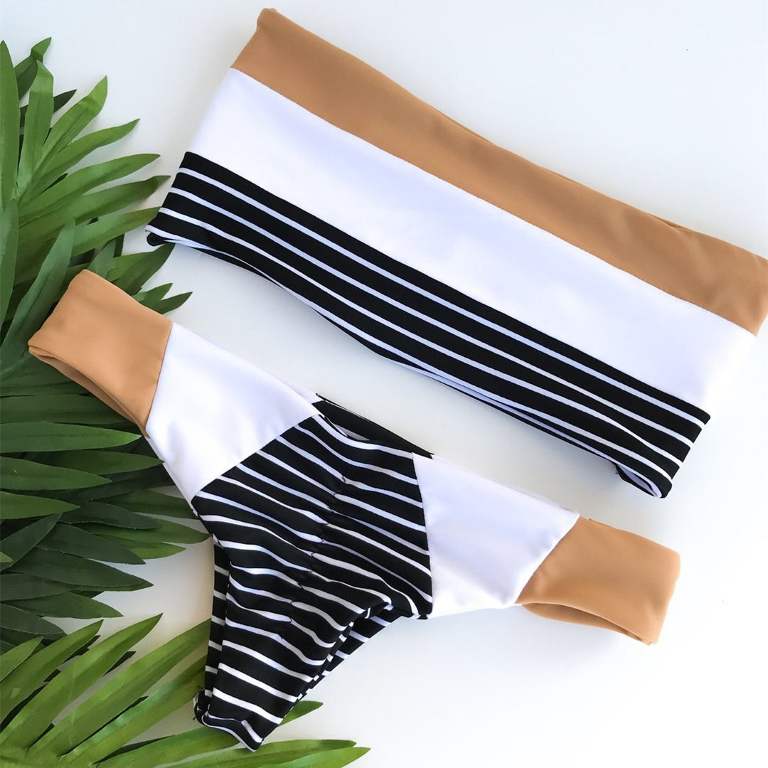 Damen Bandeau-Bikini mit trendigem Streifenmuster EB