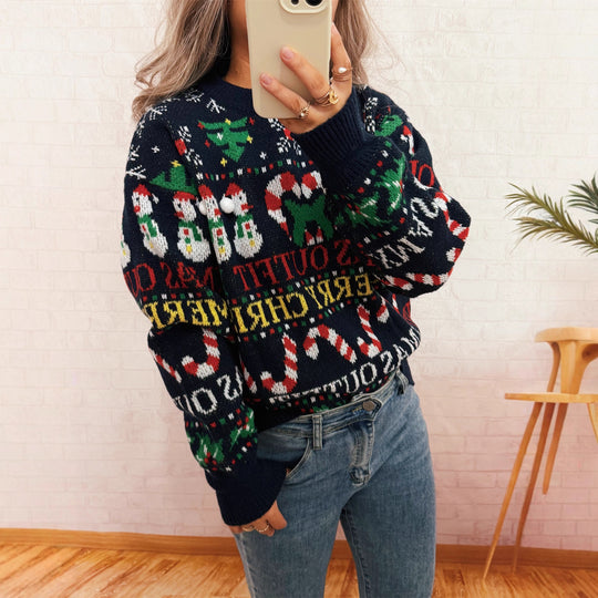 Damen Weihnachts-Pullover mit nordischem Design und festlichen Motiven EB