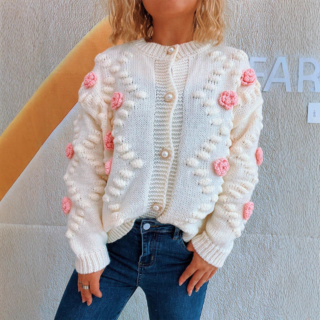 Damen Strickjacke mit floralen Applikationen und komfortablem Schnitt EB